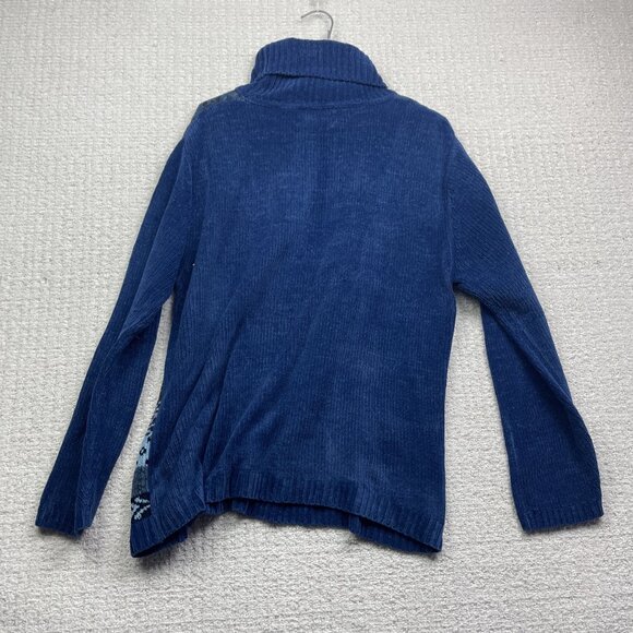 VTG Daniel Laurent Blue Fair isle Mock Neck Sweater Nordic Women L Scandinavian - Picture 10 of 13